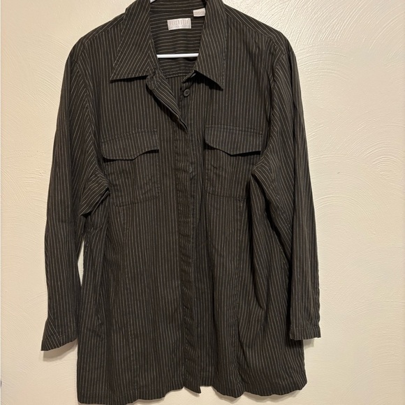 Claiborne Women's Black Pinstripe Button Down Shirt - Picture 1 of 8